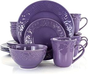 img 4 attached to 🍽️ Elama 930102837M ELM Lilac Fields Dinnerware Set - 16-Piece