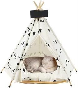 img 4 attached to EMUST Pet Teepee: Large Portable Tent Bed for Dogs, Cats, and Rabbits - Thick Cushion, Washable, 24/28 Inch Tall, Supports up to 33lbs