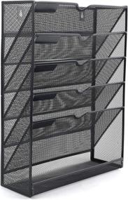 img 3 attached to 📂 EasyPAG Black Vertical Hanging File Folders Holder Rack - 5 Tier Mesh Wall File Organizer for Office and Home