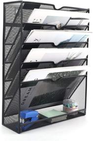 img 4 attached to 📂 EasyPAG Black Vertical Hanging File Folders Holder Rack - 5 Tier Mesh Wall File Organizer for Office and Home