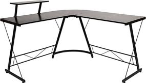 img 3 attached to 💻 Flash Furniture Corner Desk - Black/Black L-Shaped Gaming Desk with Monitor Shelf - 71.5" 2-Tier Computer Desk: Efficient Home Office Corner Solution, Easy to Assemble