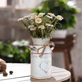 img 3 attached to 🖤 Timoo Rustic Milk Jug Vase: White Farmhouse Decor with Heart-Shaped Design – Perfect for Wedding, Home, Office, and Garden Decoration