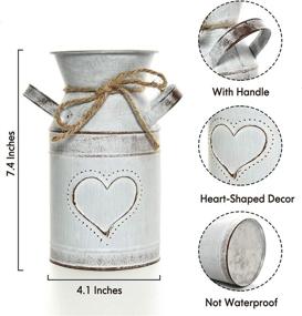 img 2 attached to 🖤 Timoo Rustic Milk Jug Vase: White Farmhouse Decor with Heart-Shaped Design – Perfect for Wedding, Home, Office, and Garden Decoration