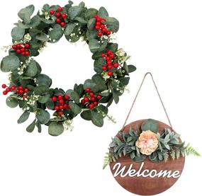 img 3 attached to Elegant Artificial Eucalyptus Wreath with Red Berries & Welcome Sign – Versatile Farmhouse Décor for Front Door, Porch or Indoor Display – Large 20-inch Christmas & Thanksgiving Wreaths for All Seasons!