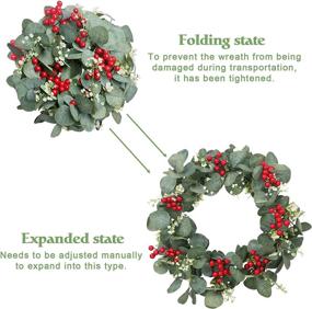 img 2 attached to Elegant Artificial Eucalyptus Wreath with Red Berries & Welcome Sign – Versatile Farmhouse Décor for Front Door, Porch or Indoor Display – Large 20-inch Christmas & Thanksgiving Wreaths for All Seasons!