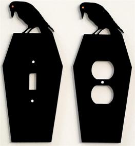 img 4 attached to 🦇 Spooky Gothic Décor: Black Raven with Amber Eye on Coffin Light Switch / Socket Cover Set - Gothic Décor Curio for Home and Bedroom. Toggle or Rectangle Shape with Matching Socket Cover - Black Acrylic