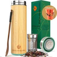 dounguri bamboo tea tumbler mug with strainer infuser - 18oz stainless steel thermos for loose leaf 🍵 tea/coffee on-the-go, vacuum insulated travel bottle for hot and cold beverages, leak proof design - a perfect gift! логотип