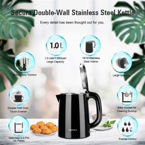 img 1 attached to 🍵 Secura 1.0L Stainless Steel Double Wall Electric Kettle for Tea & Coffee with Auto Shut-Off and Boil-Dry Protection - Black