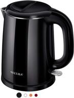 🍵 secura 1.0l stainless steel double wall electric kettle for tea & coffee with auto shut-off and boil-dry protection - black logo