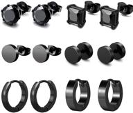 💎 stylish k&q 6 pairs black stainless steel cz stud and hoop earrings set: perfect ear piercing accessories for women, men, teen girls, and boys - great gift idea! logo