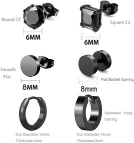 img 3 attached to 💎 Stylish K&Q 6 Pairs Black Stainless Steel CZ Stud and Hoop Earrings Set: Perfect Ear Piercing Accessories for Women, Men, Teen Girls, and Boys - Great Gift Idea!