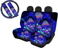 🚙 blue mushroom galaxy car seat cover set: men and women's bucket seat protector with seat belt pads & steering wheel cover - fits car, truck, suv, or van - by wellflyhom logo