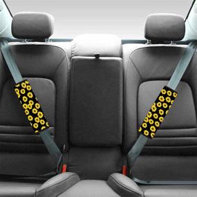 img 3 attached to 🚙 Синий грибной автомобильный комплект чехлов на сиденье: защита сиденья для мужчин и женщин с подушками для ремней безопасности и чехлом на рулевое колесо - подходит для автомобиля, грузовика, внедорожника или минивэна - от WELLFLYHOM.