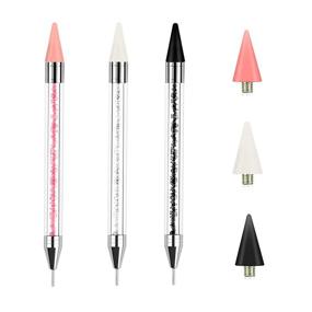 img 4 attached to 💎 Wax Pencil for Rhinestones - Acrylic Handle Dual End Rhinestone Picker Dotting Pen with 3 Extra Wax Pen Tips – Crystal Gemstone Applicator Tool for Nail Art (Pack of 3)