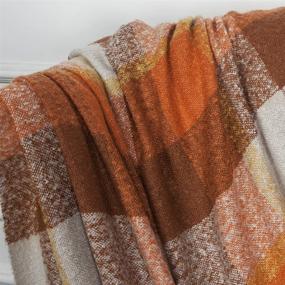 img 2 attached to 🧡 Vintage Fluffy Plaid Throw Blanket - Super Soft & Cashmere-Like - Ideal for Home Decor, Bedspread, Picnic, Tailgate, Stadium, RV Camping - Fringed 50" W x 67" L - Vibrant Orange Color
