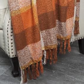 img 1 attached to 🧡 Vintage Fluffy Plaid Throw Blanket - Super Soft & Cashmere-Like - Ideal for Home Decor, Bedspread, Picnic, Tailgate, Stadium, RV Camping - Fringed 50" W x 67" L - Vibrant Orange Color