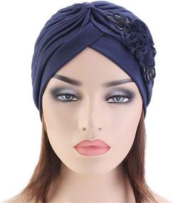 img 3 attached to 🌸 Qianmome Womens Sequin Flower Turban: Stylish Headwrap for Elegant Muslim Beanie and Chemo Cap