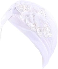 img 4 attached to 🌸 Qianmome Womens Sequin Flower Turban: Stylish Headwrap for Elegant Muslim Beanie and Chemo Cap