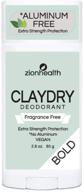 zion health claydry bold fragrance free deodorant stick - 2.8 oz logo