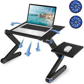 img 4 attached to 🎁 Adjustable Laptop Table for Bed with Cooling Fans, Mouse Pad – Ergonomic Lap Desk for Office Sofa, Couch – Ideal Birthday Gifts for Mom, Dad, Students, Friends