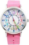 🌸 big bang kids analog watch for girls, soft cloth strap for learning time, first watch to study todder time, kindergarten timepiece, pink watch for girls ages 7-10 logo
