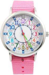img 4 attached to 🌸 Big Bang Kids Analog Watch for Girls, Soft Cloth Strap for Learning Time, First Watch to Study Todder Time, Kindergarten Timepiece, Pink Watch for Girls Ages 7-10