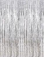 🎉 2 pack 3.2ft x 8.2ft shiny silver foil fringe curtains photo booth backdrop for birthday wedding holiday celebration bachelorette party decor - silver metallic tinsel logo