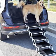 premium foldable dog ramps for large dogs - suv, trucks, beds - non-slip surface - lightweight aluminum - supports up to 200 lbs - 5 steps logo