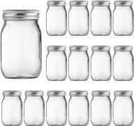 15-pack 16oz glass jars with regular and airtight lids - ideal for jam, honey, shower favors, wedding favors - clear mason jars logo