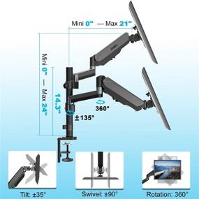 img 2 attached to 🖥️ Adjustable Gas Spring Dual Monitor Mount Stand - Fits 17 to 32 Inch Screens, Holds up to 17.6lbs - Includes Clamp, Grommet Mounting Base, VESA 75 100 Bracket