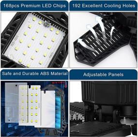 img 2 attached to 💡 100W LED Garage Light with 6 Deformable Panels - High-Performance Garage Lighting for Workshop, Basement, Warehouse - Cool White 6500K E26/E27 Ceiling LED Lights with Energy-Efficient Design