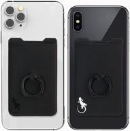 📱 phone card holder with phone ring: convenient wallet, finger grip, stand & credit card sleeve for any cell phone (2 pack - white & black logos) logo