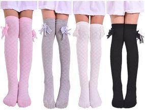 img 4 attached to Toptim 4-Pack Little Girl's Knee High Socks Over Calf - Kids Overknee Stockings in Bow Style