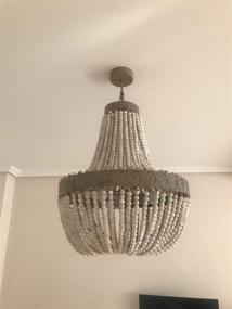 img 1 attached to Newrays Wood Bead Chandelier Pendant Three Lights Gray White Finishing Retro Vintage Antique Rustic Kitchen Ceiling Lamp Light Fixtures(Big)