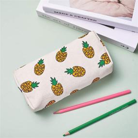 img 2 attached to 🍍 Pineapple Paradise: A Stylish and Spacious Canvas Pencil Case and Makeup Bag for Teens