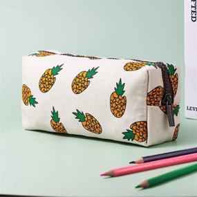 img 1 attached to 🍍 Pineapple Paradise: A Stylish and Spacious Canvas Pencil Case and Makeup Bag for Teens