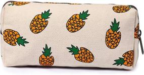 img 4 attached to 🍍 Pineapple Paradise: A Stylish and Spacious Canvas Pencil Case and Makeup Bag for Teens