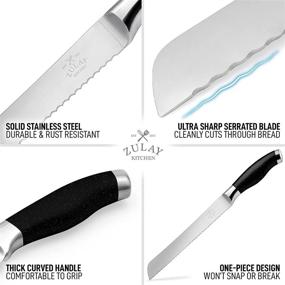 img 1 attached to 🔪 Zulay Serrated Bread Knife 8 inch - Ultra-Sharp & Durable Blade - Easy Slicing & Safety Guard - Cut Bread, Vegetables & More (Black)