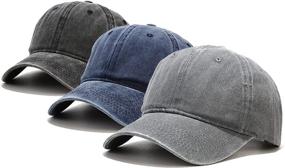 img 4 attached to 🧢 Stylish 3 Pack Baseball Cap: Vintage Distressed Low Profile Unstructured Cotton Dad Hat – Adjustable for Women and Men