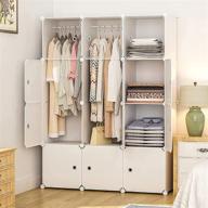 aeitc portable wardrobe closet cube storage organizer: white, 12 cube+2 hangers | bedroom armoire with doors for enhanced visibility логотип