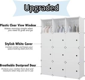 img 1 attached to Aeitc Portable Wardrobe Closet Cube Storage Organizer: White, 12 Cube+2 Hangers | Bedroom Armoire with Doors for Enhanced Visibility