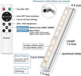 img 2 attached to 💡 6 Pack Battery Operated Remote Control Under Cabinet Lighting - 20 LED Closet Lights with Touch Switch Night Light for Kitchen, Counter, Bedroom - Wireless Stick On Lights in 3 Colors