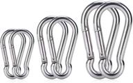 6pcs spring snap hooks carabiner- premium stainless steel heavy duty carabiner clips in assorted sizes (2, 2.36, 3.15 inch) for camping, fishing, hiking, traveling, backpack, keychain; silver логотип