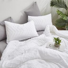 img 2 attached to 🛏️ White Jacquard Comforter Sets Queen - Boho Style White Tufted Bedding for Full Size - Women, Girls, Men - Embroidered Shabby Chic Comforters - Warm and Soft Adult Quilts with Broken Line Wave Geometry - Ideal for Hotels and Farmhouse Décor - Beautiful Blankets by Wellboo