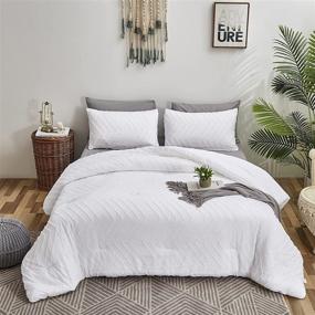 img 1 attached to 🛏️ White Jacquard Comforter Sets Queen - Boho Style White Tufted Bedding for Full Size - Women, Girls, Men - Embroidered Shabby Chic Comforters - Warm and Soft Adult Quilts with Broken Line Wave Geometry - Ideal for Hotels and Farmhouse Décor - Beautiful Blankets by Wellboo