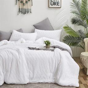 img 3 attached to 🛏️ White Jacquard Comforter Sets Queen - Boho Style White Tufted Bedding for Full Size - Women, Girls, Men - Embroidered Shabby Chic Comforters - Warm and Soft Adult Quilts with Broken Line Wave Geometry - Ideal for Hotels and Farmhouse Décor - Beautiful Blankets by Wellboo