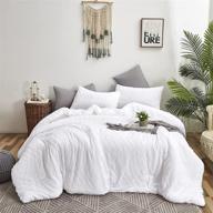 🛏️ white jacquard comforter sets queen - boho style white tufted bedding for full size - women, girls, men - embroidered shabby chic comforters - warm and soft adult quilts with broken line wave geometry - ideal for hotels and farmhouse décor - beautiful blankets by wellboo logo