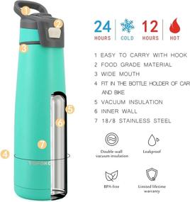 img 3 attached to 🌱 TOPOKO AUTOFLIP Straw Lid Water Bottle - 25 OZ Stainless Steel Thermos, Vacuum Insulated, Auto-Spout, Sweat Proof, Leak Proof - Cold & Hot Beverages, BPA-Free (Green)