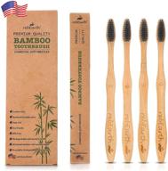 🌿 bamboo toothbrush with soft bristles ideal for sensitive gums, charcoal infused, vegan, natural wood, bpa free, recyclable, compostable, biodegradable | eco-friendly pack of 4 | trusted american brand logo