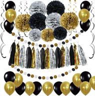 🎉 stunning diy black and gold party decorations - tissue paper pom poms, tassel, balloons & more for graduation and retirement parties. logo